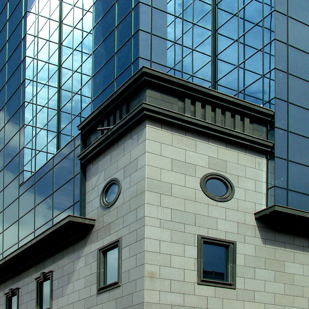 Facade detail view of Grand Hotel Sofia, completed with BILDA rainscreen system